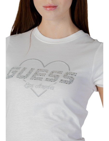 T-shirt femme Guess Active blanc imprimé strass bold