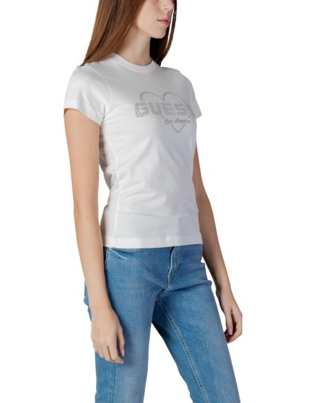 T-shirt femme Guess Active blanc imprimé strass bold