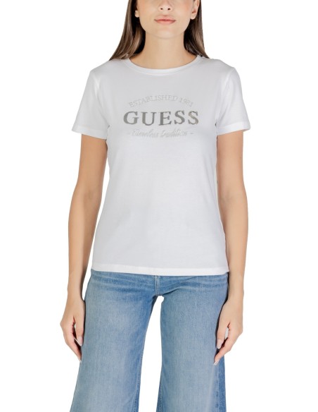 T-shirt femme Guess Active blanc imprimé trend