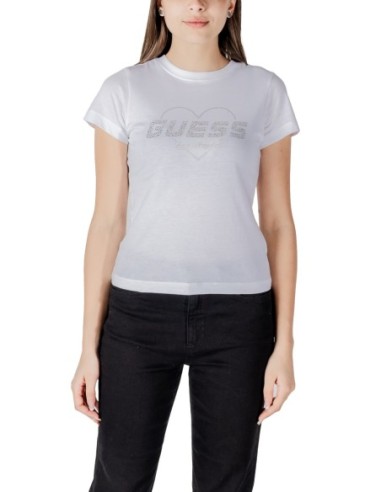 T-shirt femme Guess Active blanc imprimé strass light