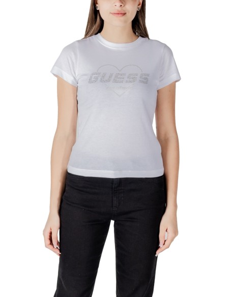 T-shirt femme Guess Active blanc imprimé strass light