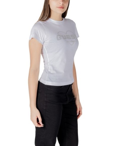 T-shirt femme Guess Active blanc imprimé strass light
