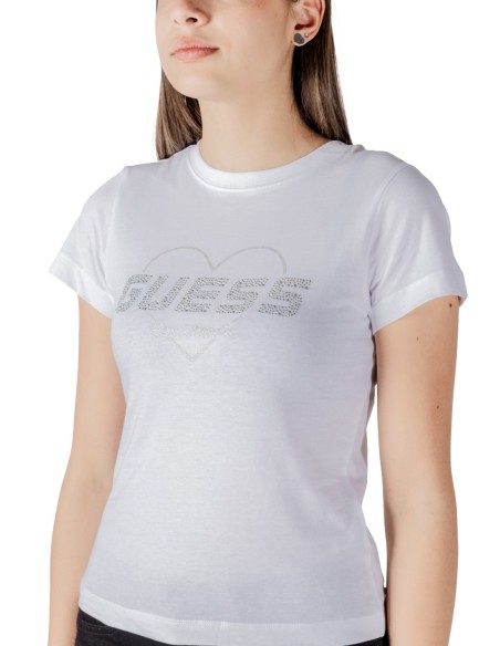 T-shirt femme Guess Active blanc imprimé strass light