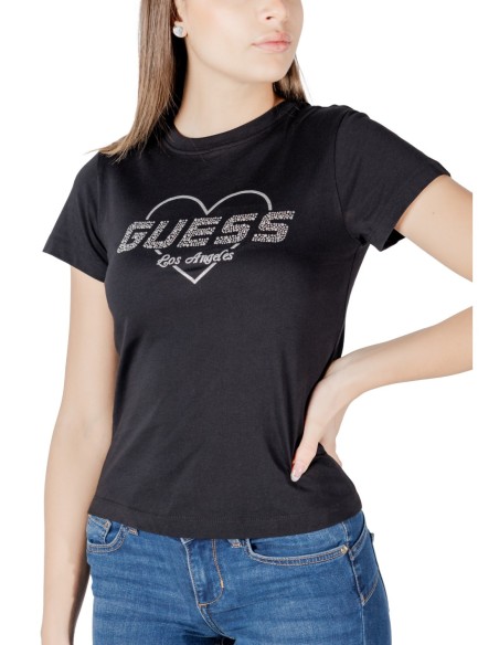 T-shirt femme Guess Active noir imprimé strass