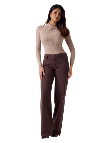 Pantalon femme Guess marron lyocell