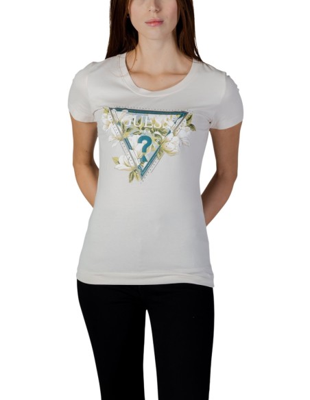T-shirt femme Guess beige imprimé camelia