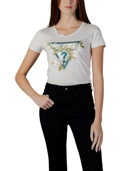T-shirt femme Guess beige imprimé camelia