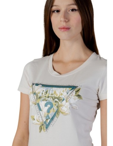 T-shirt femme Guess beige imprimé camelia