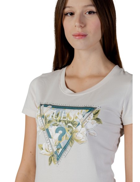 T-shirt femme Guess beige imprimé camelia