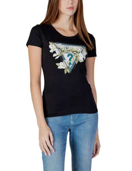 T-shirt femme Guess noir imprimé camelia