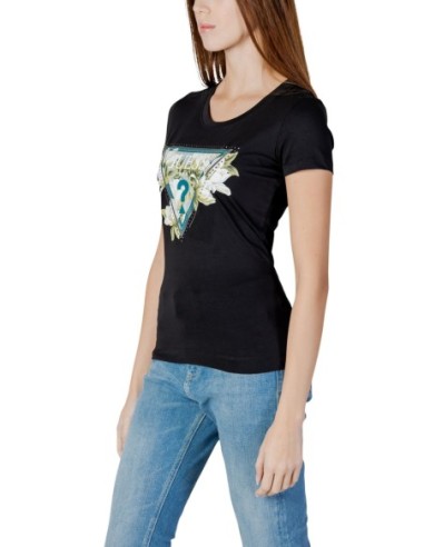 T-shirt femme Guess noir imprimé camelia