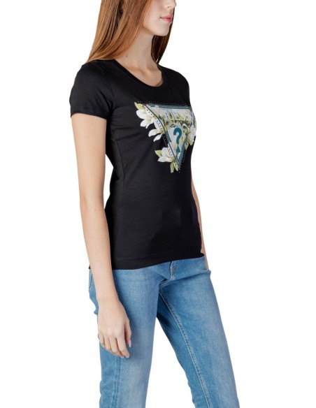 T-shirt femme Guess noir imprimé camelia