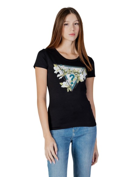 T-shirt femme Guess noir imprimé camelia