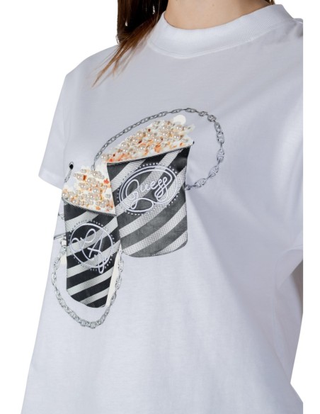 T-shirt femme Guess blanc imprimé popcorn