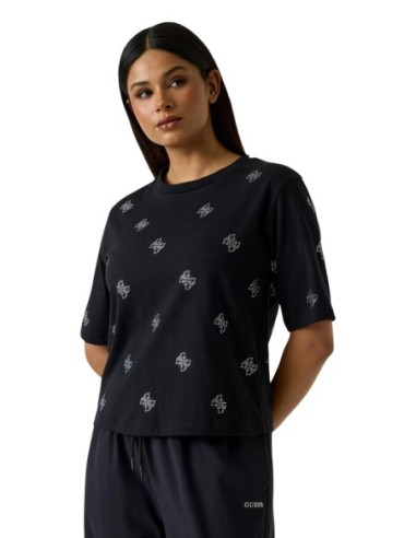 T-shirt femme Guess noir strass silvy