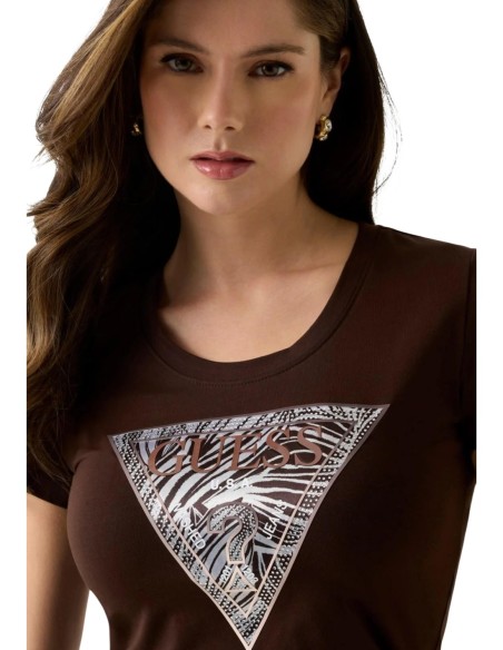 T‑shirt femme Guess marron imprimé