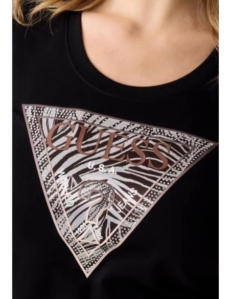 T-shirt femme Guess noir imprimé zebra