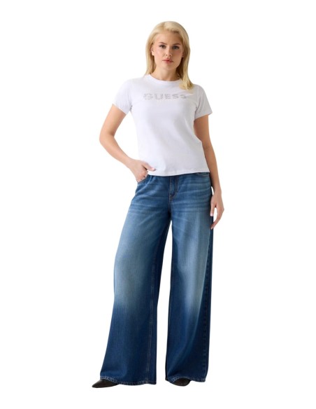 T‑shirt femme Guess blanc strass