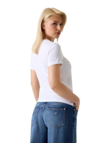 T‑shirt femme Guess blanc strass