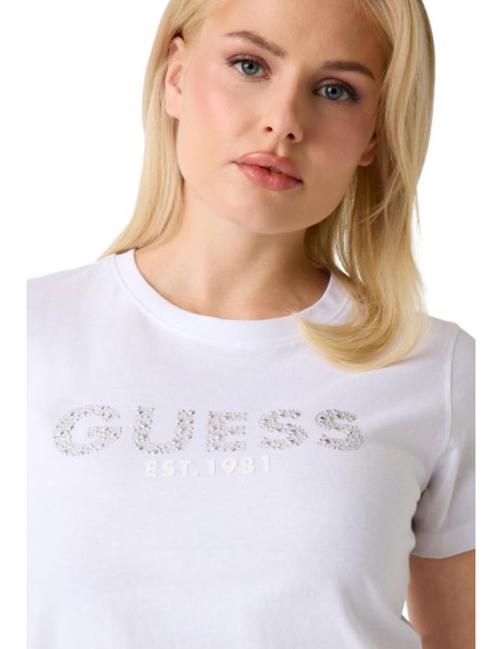 T‑shirt femme Guess blanc strass