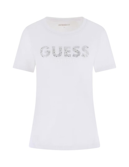 T‑shirt femme Guess blanc strass