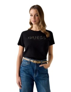 T-shirt femme Guess noir strass script