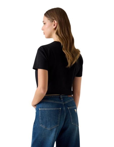 T-shirt femme Guess noir strass script