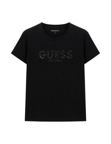 T-shirt femme Guess noir strass script