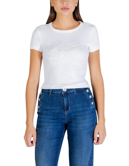 T-shirt blanc strass Guess femme