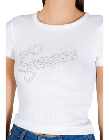 T-shirt blanc strass Guess femme