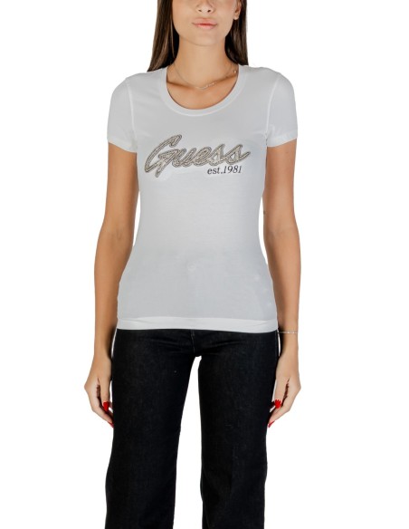 T-shirt strass lumineux blanc | Guess
