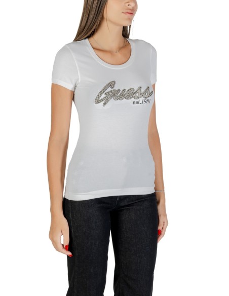 T-shirt strass lumineux blanc | Guess