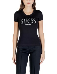T-shirt noir imprimé Guess femme
