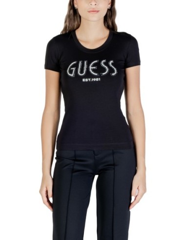 T-shirt noir imprimé Guess femme