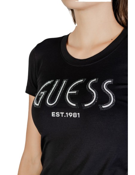 T-shirt noir imprimé Guess femme