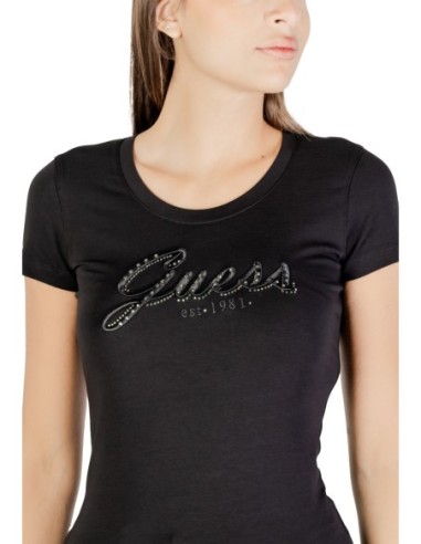 T-shirt noir strass Guess femme