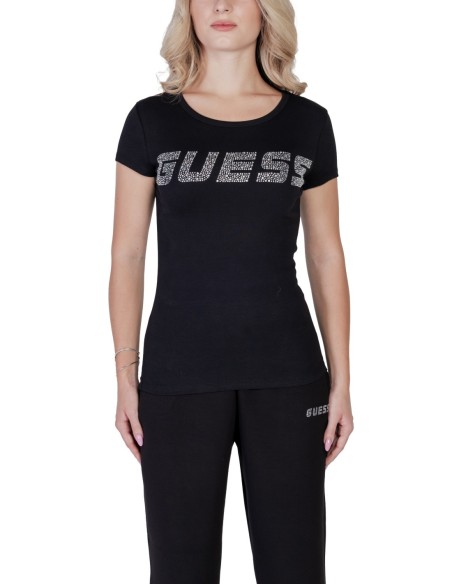 T-shirt noir imprimé Guess femme