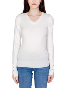 Pull blanc col V Guess femme