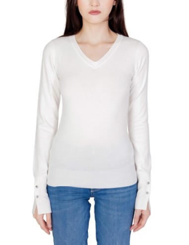 Pull blanc col V Guess femme