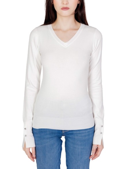 Pull blanc col V Guess femme