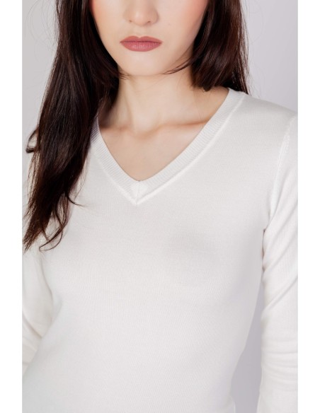 Pull blanc col V Guess femme