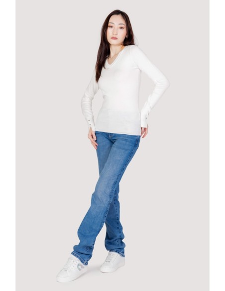 Pull blanc col V Guess femme