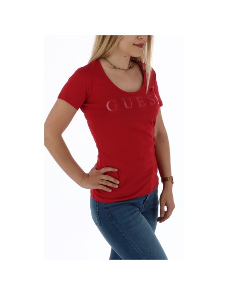 T-shirt rouge logo Guess femme
