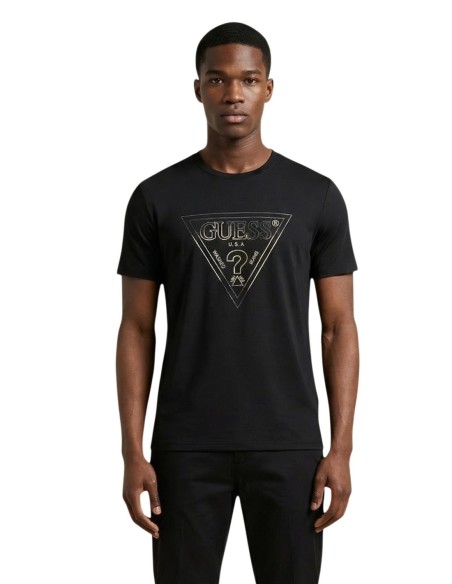 Guess t-shirt homme noir imprimé coton – Moderne