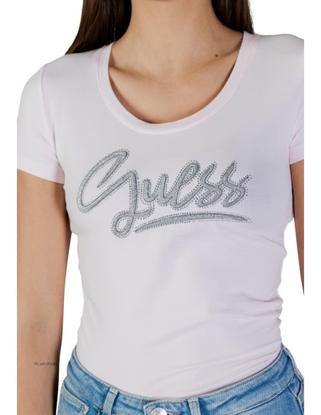 Guess t-shirt femme rose coton stretch – Été