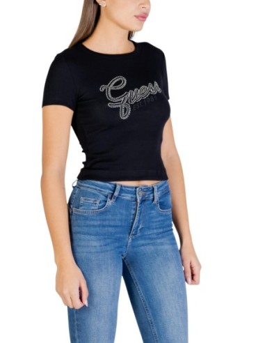 Guess t-shirt femme noir imprimé strass – Glam
