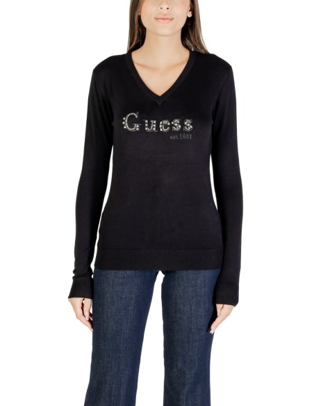 Guess pull femme noir col V strass – Chic hivernal