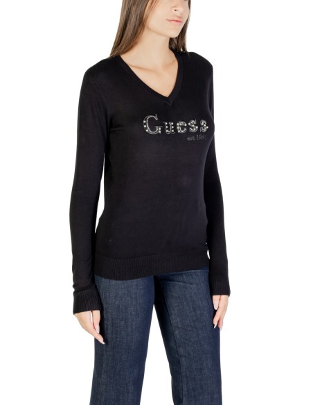 Guess pull femme noir col V strass – Chic hivernal