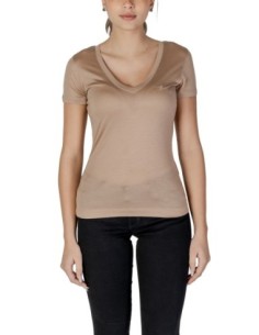 Guess t-shirt femme beige col V lyocell