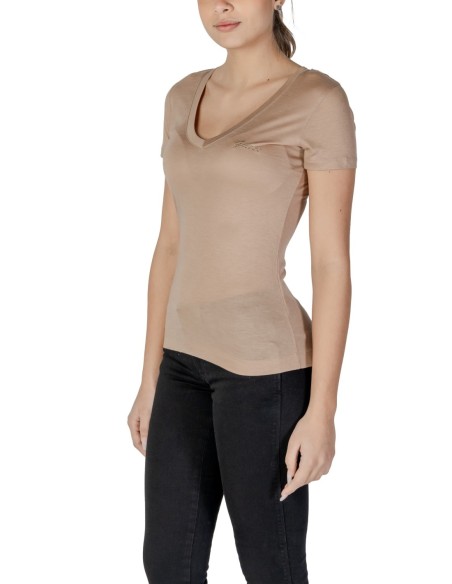 Guess t-shirt femme beige col V lyocell